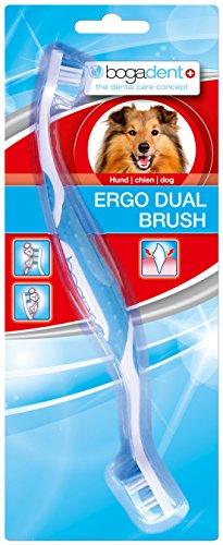 Bogadent Bogar UBO0711 Ergo Dual Brush, Hundezahnbürste mit 2 Bürstenköpfen, Hundezubehör zur Zahnpflege, Zahnhygiene für Ihren Hund, Zahnsteinentferner Hund, 1 Packung, Blau/Weiß