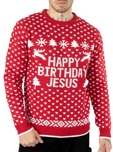 Felpa da Uomo, da Adulti, Motivo: Babbo Natale Nudo con Scritta Merry Christmas Maglione Maglia (XL, Birthday Jesus Red)