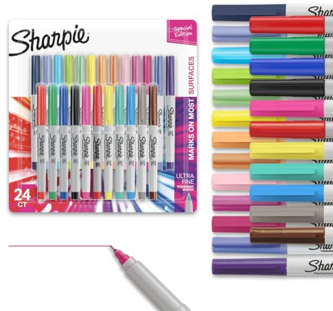 Sharpie Color Burst Permanent Marker Set, Ultra-Fine Tip Markers, 24 Count - Writing, Drawing, Artist, School, Teacher Supplies