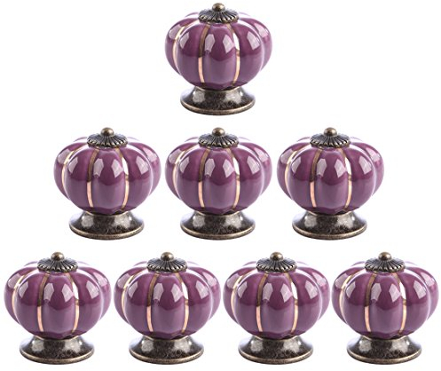 Lommer Möbelknopf Keramik 8 Pcs Kürbis Shaped Möbelknöpfe, Möbelgriff Mode Keramik Kinder Porzellan Knopf für Schränke Schublade Kleiderschrank und Andere Möbel (Violett)