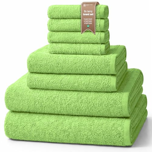 NatureMark 8-teiliges Handtuch-Set aus Frottee in verschiedenen Größen – 4 Gästetücher, 2 Handtücher, 2 Badetücher | 100% Baumwolle | Farbe: Apfel Grün