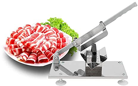 Manueller gefrorener Fleischschneider, verstellbarer Fleisch-Mikrotom-Rindfleisch-Hammel-Blatt-Rollen-Schneider, mit Dickeneinstellknopf, Edelstahl-Fleischschneider für die Heimküche