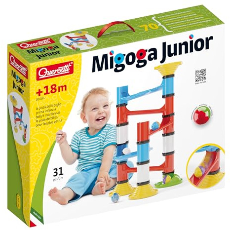 Quercetti - Migoga Junior – Stor Kulbana för Barn från 18 Månader | Kulbanespår Småbarn - Byggleksak med Stora Kulor & Pedagogisk Lek - Italiensk Kvalitet - 6506