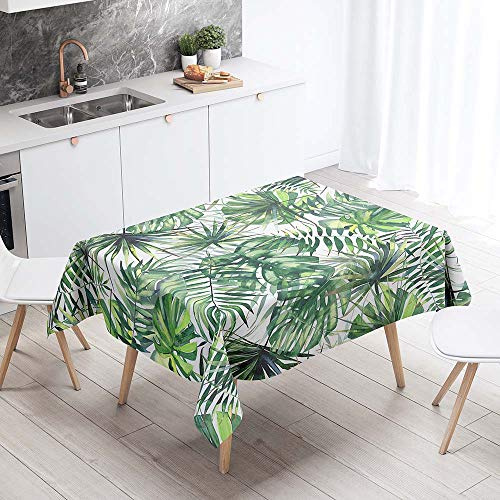 Tischdecke Abwaschbar, Chickw1 Wasserdicht Polyester Rechteckig Fleckschutz Ölfest Abwaschbar Pflegeleicht Mehrzweck Gartentischdecke 3D Tropische Blätter Muster (Palmenblätter,140x220cm)