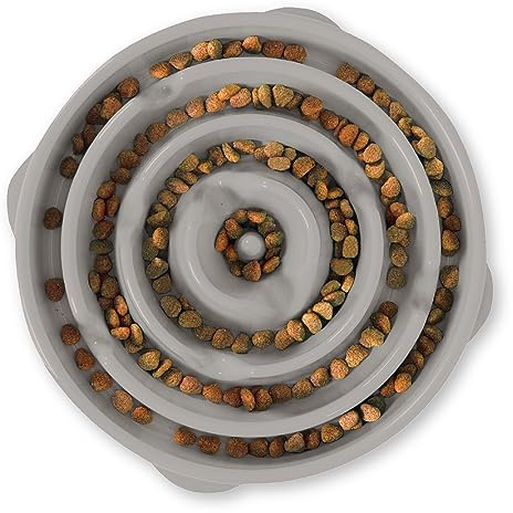 Outward Hound Fun Feeder Slo-Bowl - Ciotola anti-ingozzamento per cani - grande - grigio