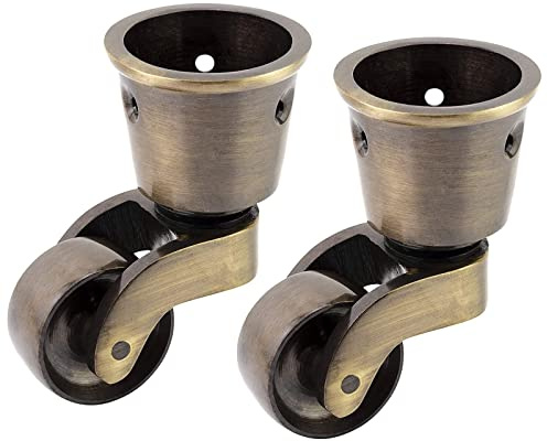 Top-Vigor Möbelfüße, 2 Stück, Massiv-Messing, Antik-Design, Dämpferrollen & stummes Kupferrad, Plattenmontage, 100 kg Tragfähigkeit