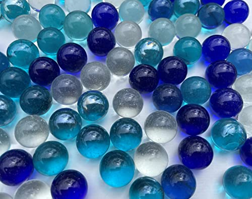FAIRY TAIL & GLITZER FEE 100 Stück Blaue Glasmurmeln blau Katzenaugen Murmeln 16mm Glas-Steine Murmel Vasen-Füllungen Blaue Murmeln Glitzersteine Dekoschalen Murmelspiel Glas