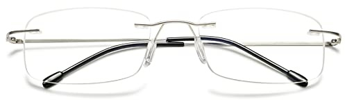 VEVESMUNDO Lesebrille Randlos Blaulichtfilter Titan Leicht Flexibel Modern Rahmenlos Lesehilfe Sehhilfe (1 Stück Grau, 0.0)