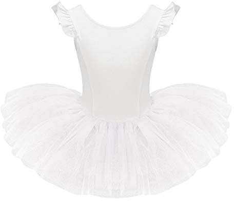 Ballet Leotard for Girls Kids Toddler Baby Ballerina Dance Costume Fly Sleeve Cotton Bodysuit Tulle Tutu Skirt Ballet Dress Gymnastic Skating Performance Dancewear Activewear White 18-24 Months