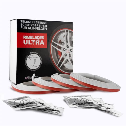 Rimblades Ultra NEU 2022 universal FELGENSCHUTZ & STYLING Felgenschutzring Alu Felgen Ringe Felgenrandaufkleber Felgenstyling Felgenhornschutz Rim Protector Guard Ringz (Weiß)