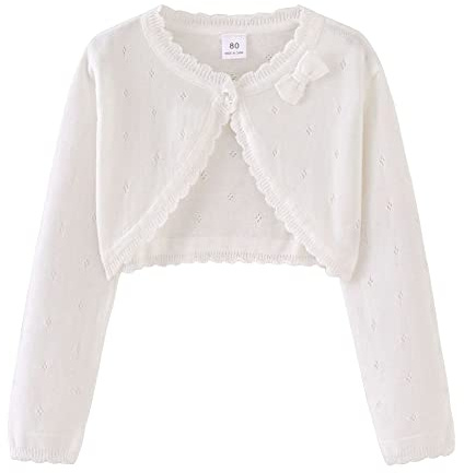PythJooh Baby Girl Long Sleeve Bolero Shrug Cardigan Kids One-Button Knitted Bolero Sweatshirt Coats 1-9Years White