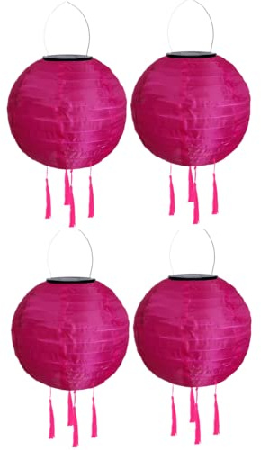 Yeehliny Solarlaterne Solar LED Laterne Wasserdicht Nylon Hängende Gartenlaterne Solar Lampion Solarbeleuchtung 20cm (4PCS/Pink)