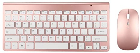 Combo de Mouse de Teclado Inalámbrico, Teclado Ergonómico Portátil Ultra Delgado de 78 Teclas con Mouse Inalámbrico Teclado de Computadora Ratón para Computadora Portátil(Oro Rosa)