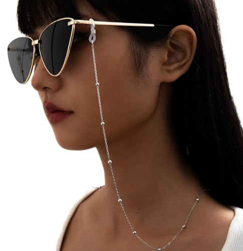Bramian Bead Sonnenbrillenkette Einfache Brillenkette Zubehör Dekor Brillenkette für Frauen und Mädchen (Silber)