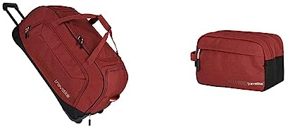 travelite Trolley Reisetasche Größe XL, 006911-10, 77 cm, 120 Liter, rot & Handgepäck Kosmetiktasche, Gepäck Serie KICK OFF: Praktische Kulturtasche für Urlaub und Sport, 006920-10, 26 cm, 5 Liter,rot