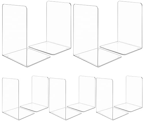 10 Pieces Book Ends, Clear Acrylic Bookends for Shelves, Heavy Duty Book Holders, Non Skid Decorative Bookends for School, Library, Bedroom, Office (7.28 x 4.7 x 4.7in)