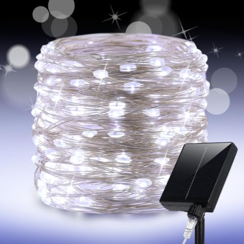 ZELUXDOT Solar-LED Lichterkette Kaltweiß – 30 m, 300 LEDs, IP44 wasserdicht, solarbetrieben – für Außenbereich, Garten, Hochzeit, Weihnachten, Terrasse, Baum