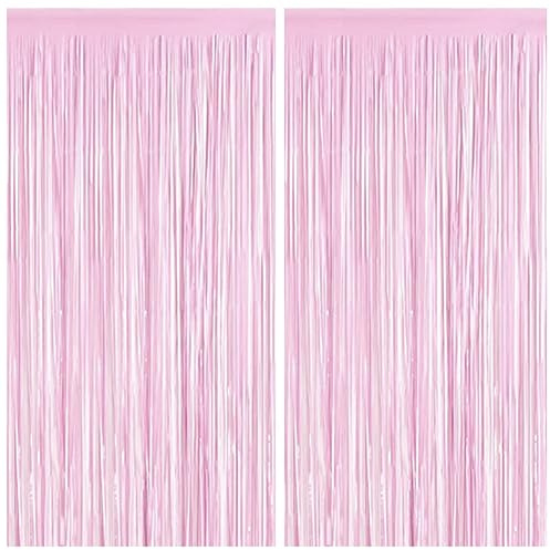 Lametta Vorhänge, 2 Stück Rosa Glitzervorhang Fringe 1m x 2m Metallic Folienfransen Hintergrund, Luftschlangen Folie Vorhang für Geburtstag Hochzeit Weihnachten Party Dekoration, Tinsel Curtains Pink