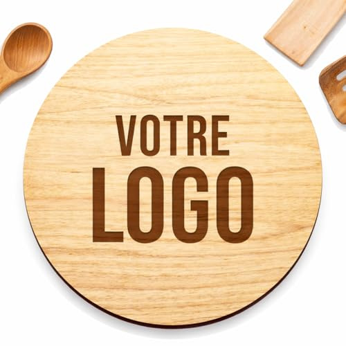 Dessous de plat avec logo personnalisé en bois de peuplier, rond ou carré, finition du bois au choix, huilé, idée cadeau, restaurant, cuisinier, 17cm