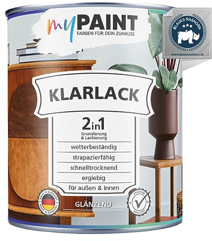 myPAINT 2 in 1 Klarlack 750ml glänzend - Hochwertiger Holzlack für innen und außen, UV- und wetterbeständig, optimaler Schutz und Veredelung für Holz. Spielzeugsicher