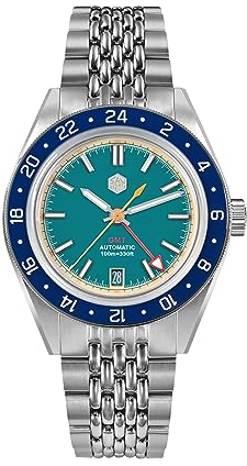 San Martin SN0116G Taucheruhren für Herren, NH34 GMT Uhr, mechanischer Saphirspiegel, voll leuchtend, 10 ATM wasserdicht, 39,5 mm Edelstahl, Blau, Mechanisch, Tauchen, Piloten, Militär