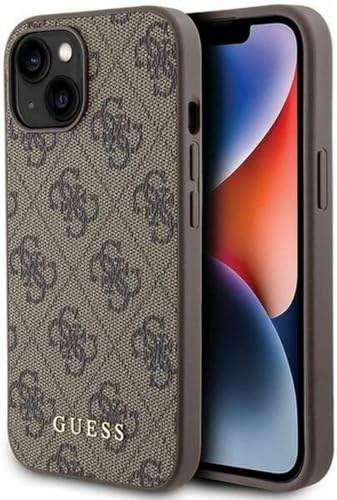 Guess GUHCP15LG4GFBR Hülle für iPhone 15 Pro 6.1 braun Hard case 4G Metal Gold Logo