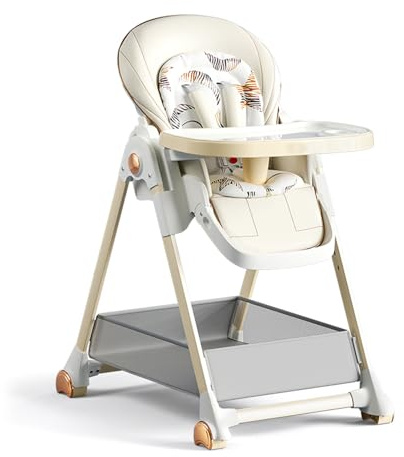 Trona para Bebé Silla de Comedor Convertible Multifuncional para Alimentación de Niños Pequeños con 6 Alturas Ajustables 3 Posiciones Reclinables Plegable con Bandejas Desmontables Ruedas (808 White)