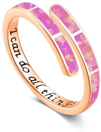 Faith Hope Love/I Can Do All Things Ring 925 Sterling Silver Opal Ring Adjustable Rings for Women Opal Jewellery for Girls Women