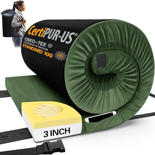 CYMULA CertiPUR-US Memory-Foam-Camping-Matratzenauflage, tragbare Schaumstoff-Isomatte für Camping, aufrollbare Kinder-Schlafmatte, Bodenmatratze, Gäste-Bodenbett für Übernachtungen, Auto, Zelt,