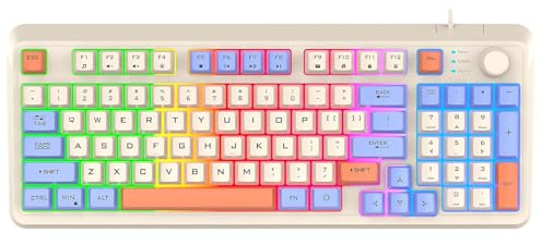 Lancoon Tastiera da gioco cablata con 94 tasti, meccanica, 3 colori misti, effetto di luce fredda, staffa regolabile, funzione multimediale per computer PC (blu)