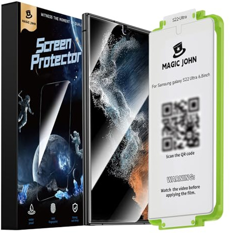 MAGIC JOHN 2 Stück für Samsung Galaxy S22 Ultra Flexibler PET für Bildschirmschutz (6,8 Zoll), Auto-Dust-Eliminierung, 7H, HD Klar, Bläschenfrei, Einfache Installation