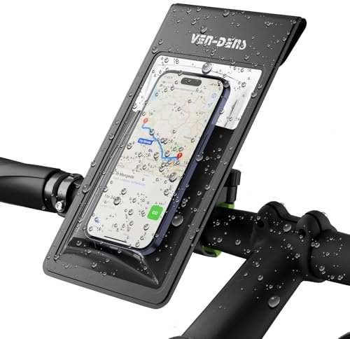 VEN-DENS Bike Phone Holder Waterproof, 360° Rotatable, One-Hand Release, Fits Smartphones 4.6 Inches to 6.8 Inches with Universal Compatibility, Sensitive Touchscreen and Secure Mount
