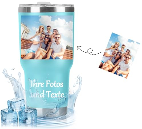 Kaffeebecher to Go Personalisiert, Thermobecher Personalisiert mit Foto Name Text, 30oz/890ml Edelstahl Thermobecher Kaffee mit Deckel, Doppelwandige Vakuumisolierung, Tassendruck