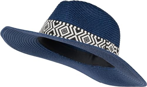 styleBREAKER Damen Panama Sonnenhut Azteken Muster | Leichtes Papierstroh, 7,5 cm breite Krempe, 12 cm Höhe, 32 cm Durchmesser, Schweißband, Zugband (59 cm Umfang), Stoffband.