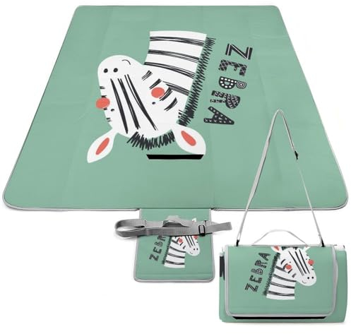 SEEKJOYS Lustige Picknickdecke mit Zebra-Gesichtsmuster, faltbar und tragbar, 3-lagig, wasserdicht, sanddicht, Stranddecke für Outdoor, Camping, Reisen, Gras, Rasen, Park, Musikfestival
