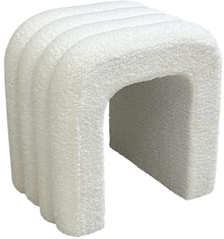 HOME DECO FACTORY, HD0339, Arc Bouclette Archy Pouf, Natural Crush, Möbel, Sitz, Pouf und Bodenkissen, 41x42x29 cm, Sitzhöhe 42 cm, Weiß