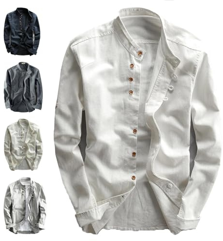 Chemise Katana de Style Japonais à Col Montant en Lin et Coton pour Homme, Double Boutonnage, Col Chinois, Blanc, 4XL