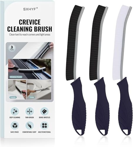 SXhyf Cleaning Brush - Hard Bristle Crevice Cleaning Brush, Multifunctional Gap Cleaning Scrub Brush, Cleaning Tools for Household Use, Home, Kitchen, Bathroom, Window, Vehicle (Navy Blue Handles)