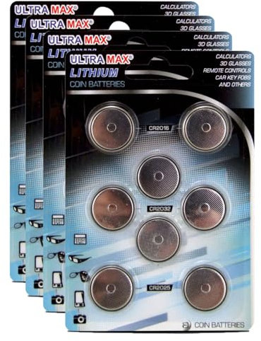 Juego de 32 Pilas de botón Alcalinas y Litio 3V 8 x CR2016 8 x CR2025 16 x CR2032, Surtido de 8 Pilas para Libros de música y Sonido, Relojes, Juguetes, longevidad - JUANIO -