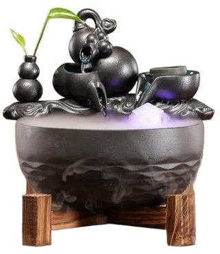 Xumh2024-3 Fontana da Interni Feng Shui Ornamenti da Tavolo con Acqua Corrente, Acquario in Ceramica, Tavolo da Soggiorno, Fontana Decorativa da Tavolo, Elementi d'Acqua Home Fontana