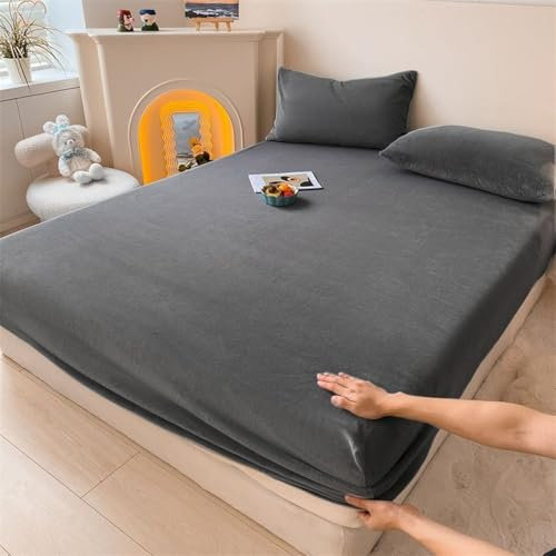 JIANINGHOME Bettlaken 180x220,Fleece Spannbettlaken Winter Samt Warm Kuschel Boxspringbett Frottee Bettlaken Biber Spannbetttuch