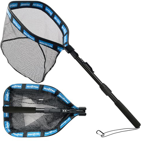 SEASPRO Floating 2-Section Telescoping Fishing Nets 40 Inch Lightweight Fly Fish Net Rubber Coating Durable Foldable with Non-Slip Grip-Freshwater and Saltwater Fishpond Kayak Fish Landing Net
