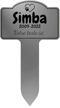 GRAVURE CONCEPT Plaque Funéraire pour Animaux - Stèle Commémorative Personnalisable PVC (Chien/Chat etc) - (Modèle 2 / Gris Mat Texte Noir)
