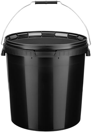 Garronda 20L 1 Stück Eimer mit Deckel Schwarz Aufbewahrungsbehälter GD-0104 | Mit Bügelgriff, strapazierfähig, leicht zu reinigen und lichtundurchlässig, schützt vor Austrocknung und Insektenzugang