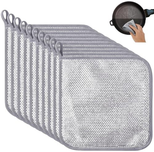 PXIRQ 10-Pack Non Scratch Wire Dishcloths - 7.87x7.87 Multipurpose Steel Dishwashing Rags for Wet and Dry, Metal Scrubbing Sponge Pads Towels for Home Kitchen Dishes, Stoves, Sink Cleaning