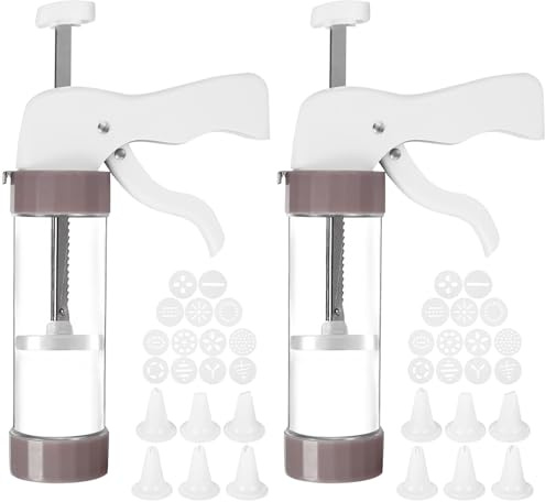 2Pcs Cookie Press with 26 Cookie Discs and 12 Icing Nozzles Cookie Maker Gun Biscuit Making and Icing Set Cookie Press Pump for Cake DIY Decorations