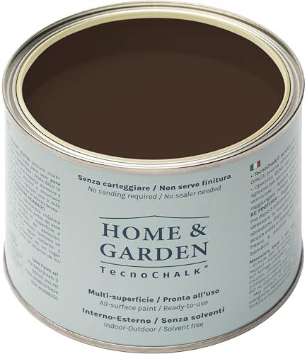TecnoChalk® Home & Garden Nuova Chalk Paint Extra Forte - Non Richiede Finitura – Ricolora Senza Carteggiare Casa e Giardino - Vernice tutto-in-uno - Senza Solventi - Colore Marrone RAL 8011 (500 ml)