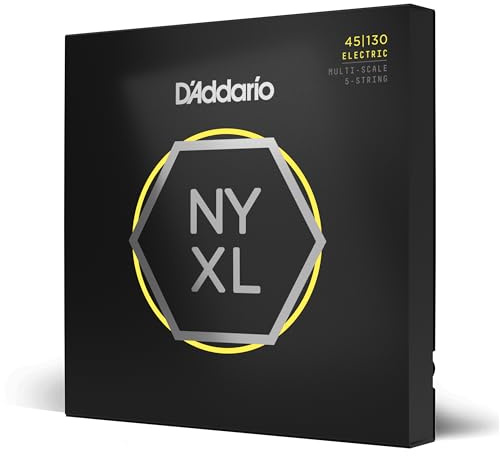 D'Addario Bass Guitar Strings - NYXL Bass Strings - NYXL45130MS - Unrivaled Strength, Tuning Stability, Enhanced Response - For 5 String Multiscale Bass Guitars - 45-130 Regular Light, Multiscale