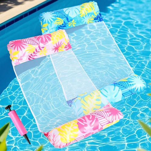 Lot de 2 matelas gonflables pour piscine, hamac à eau, pliable, 4 en 1, avec pompe à air, tapis de jeu d'eau, tapis de natation, amusant pour piscine, plage, jouet aquatique (A)