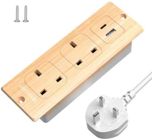Recessed Power Strip with USB, Recessed Power Outlet with 2 USB, 2M Power Extension Lead with 2 Outlets, Hidden in the Furniture Desk Table